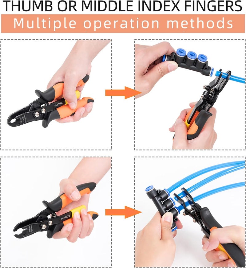 PLATATO Push to Connect Fittings Air Line Disconnect Tool Kit Push Fitting Removal Tool for 1/4”, 5/16”, 3/8”, 1/2” (6mm, 8mm,10mm,12mm) Quick Connect Release Pliers with 15 Pcs Pneumatic Fittings - Image 4